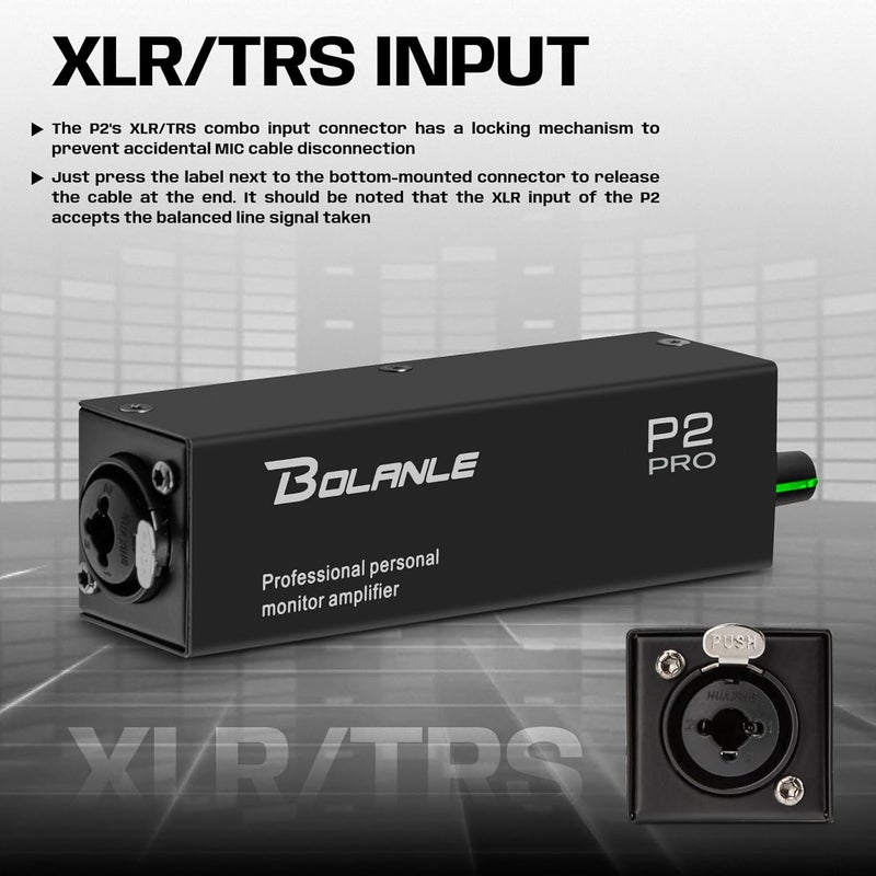 Bolanle P2 USB C Portable in Ear Monitor Amplifier, Headphone Amp with XLR and TRS Input 3.5mm Output, Headphone Amplifier with Stereo/Mono Switch for Keyboardists, Drummers, Guitar (Single Channel-Black) - Image 4